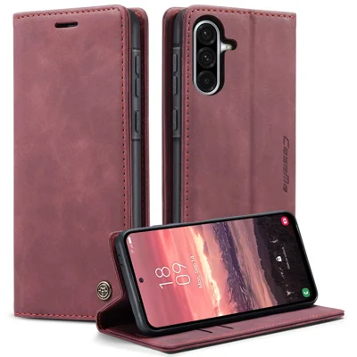 CASEME 013 Series For Samsung Galaxy A56 5G Case Card Holder Stand Leather Phone Cover - Red