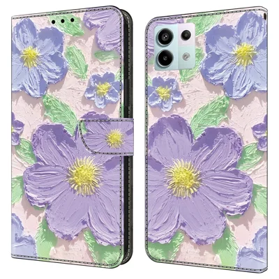 For Xiaomi Redmi Note 13 Pro 5G Case Pattern Printing Anti-Drop Leather Flip Wallet Phone Cover - Oil Painting Purple Flowers