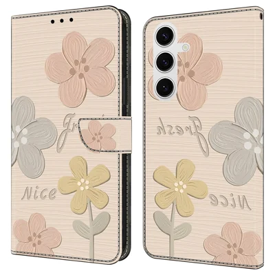 For Samsung Galaxy S25  /  S24 Case Pattern Printing Anti-Drop Leather Flip Wallet Phone Cover - Fresh Flowers
