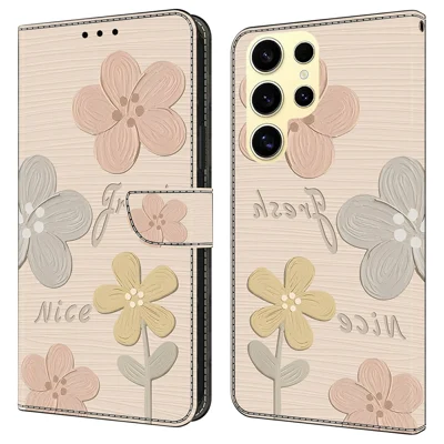 For Samsung Galaxy S25 Ultra Case Pattern Printing Anti-Drop Leather Flip Wallet Phone Cover - Fresh Flowers