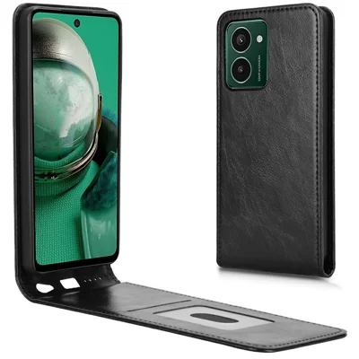 Lederen hoes voor HMD Pulse Pro / Pulse+ / Pulse met kaartslot magnetische verticale flip telefoonhoes - Zwart