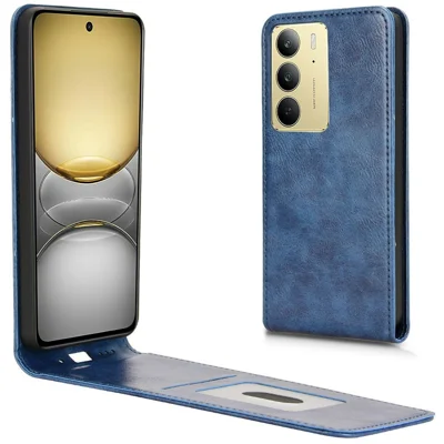 For Realme C75 4G Case with Card Slot Magnetic Vertical Flip Leather Phone Cover - Dark Blue