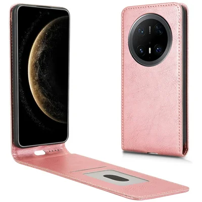 Til Huawei Mate 70 Pro / Mate 70 Pro+ Taske med Kortplads, Magnetisk Vertikal Flip Lædertaske - Rosenød