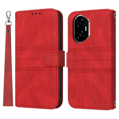 For Honor 300 Case Wallet Skin-Touch Leather Imprinted Phone Cover - Red