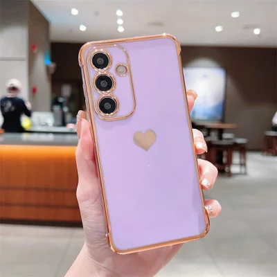 For Samsung Galaxy A55 5G Case TPU Phone Back Cover Electroplating Heart Pattern - Purple