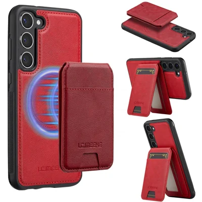 LC.IMEEKE L3 For Samsung Galaxy S23+ Magnetic Case Detachable Card Holder Leather TPU Mobile Cover - Red