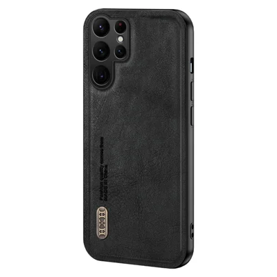 For Samsung Galaxy S25 Ultra Case Retro Texture Matte TPU + PU Leather Back Cover Support Magnetic Car Holder - Black