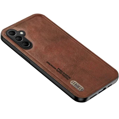 For Samsung Galaxy S24 FE Case Retro Texture Matte TPU + PU Leather Back Cover Support Magnetic Car Holder - Brown