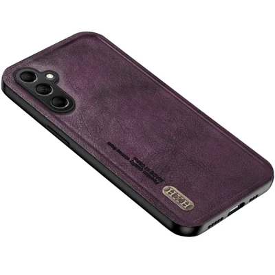 For Samsung Galaxy A26 5G Case Retro Texture Matte TPU + PU Leather Back Cover Support Magnetic Car Holder - Purple