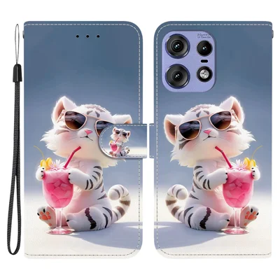 For Motorola Edge 50 Pro 5G Case Pattern Printing Anti-Drop Leather Flip Wallet Phone Cover with Lanyard - Cartoon Tiger
