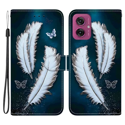 Voor Motorola Moto G55 5G hoesje met patroonprint Anti-val lederen flip portemonnee telefoonhoes met lanyard - Witte vlinderveer