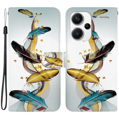 For Xiaomi Redmi Note 13 Pro+ 5G Case Pattern Printing Anti-Drop Leather Flip Wallet Phone Cover with Lanyard - Golden Butterfly Feather
