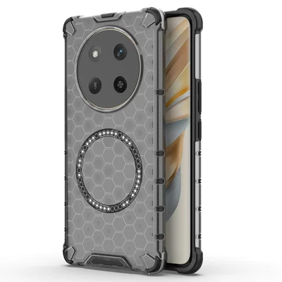 For Honor Magic7 Lite 5G / X9c 5G / X60 Pro 5G Magnetic Case Honeycomb Design TPU + PC Phone Cover - Grey