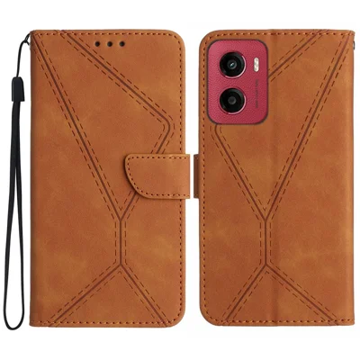 Voor Motorola Moto G05 4G hoesje Skin Touch lijnen PU leer ophaalhoes - Bruin