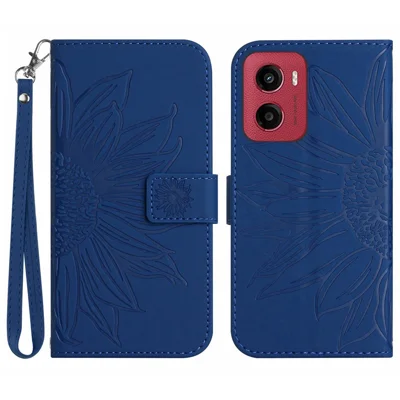 Voor Motorola Moto G05 4G hoesje met zonnebloemprint in lederen portemonnee-telefoonhoes met polsbandje - Saflir