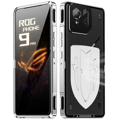 غطاء لهاتف Asus ROG Phone 9 5G / Phone 9 Pro 5G، غطاء هاتف من مادة البولي كربونات بإطار معدني لتبريد الهاتف - فضي