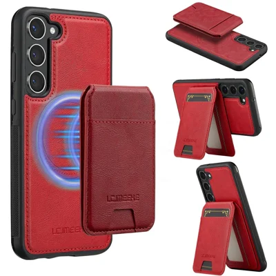 LC.IMEEKE L3 For Samsung Galaxy S23 Magnetic Case Detachable Card Holder Leather TPU Mobile Cover - Red
