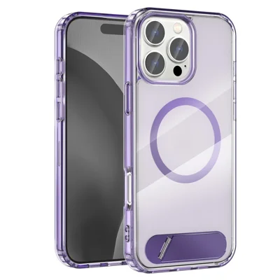Voor iPhone 16 Pro Max hoesje compatibel met MagSafe, inklapbare standaard, anti-val, PC + TPU achterkant - Paars