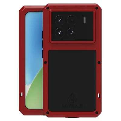 LOVE MEI For Xiaomi 15 Case with Tempered Glass Film Metal + Silicone Phone Cover - Red