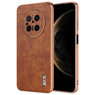 AZNS voor Huawei Mate 70 hoesje Electrolytisch gegalvaniseerd krokodillenstructuur PU+TPU telefoonhoesje - Bruin