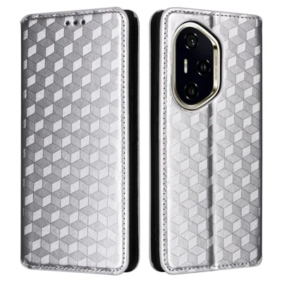 Plånboksfodral till Honor 300 Pro / 300 Ultra med rombisk struktur i läder - Silver