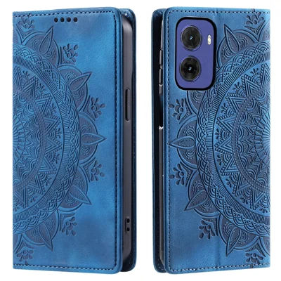 Style-010 Voor Motorola Moto G05 4G Hoesje Magnetische Sluiting Leren Telefoonhoesje met Afdrukpatroon - Blauw