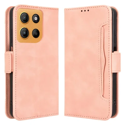 For Motorola Moto G17 Power 4G / G17 4G / G15 4G / G15 Power 4G Leather Case Phone Wallet Cover with Multiple Card Slots - Pink