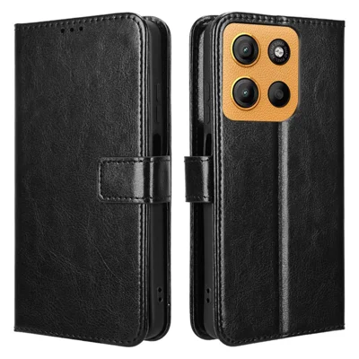 For Motorola Moto G17 Power 4G / G17 4G / G15 4G / G15 Power 4G Case Crazy Horse Texture PU Leather Phone Wallet Cover - Black