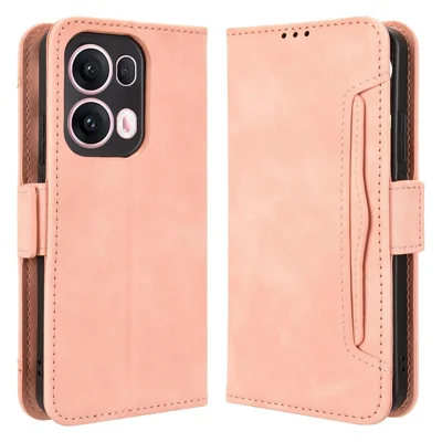 Läderlugg för Oppo Reno13 Pro 5G med plånbok, flera kortfack - Rosa
