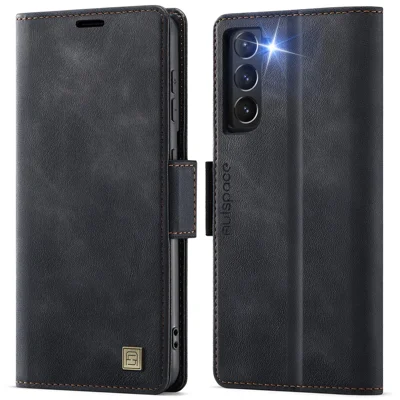 AUTSPACE For Samsung Galaxy S21 FE 5G Case  A11 RFID Blocking Retro Leather Cell Phone Wallet Cover - Black