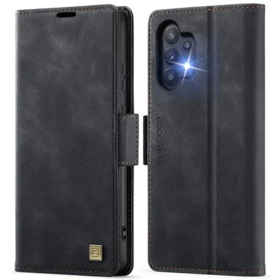 AUTSPACE For Samsung Galaxy A32 5G Case A11 RFID Blocking Retro Leather Cell Phone Wallet Cover - Black