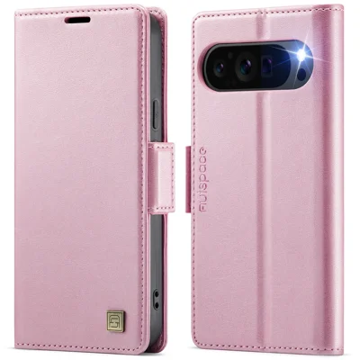 AUTSPACE For Google Pixel 9 Pro / Google Pixel 9 Case  A11 RFID Blocking Retro Leather Cell Phone Wallet Cover - Pink