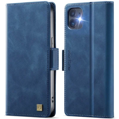 Til iPhone 12 Pro 6,1 tommer / iPhone 12 6,1 tommer Cover AUTSPACE A11 RFID-blokerende retro læderet mobiltelefonwallet - Blå