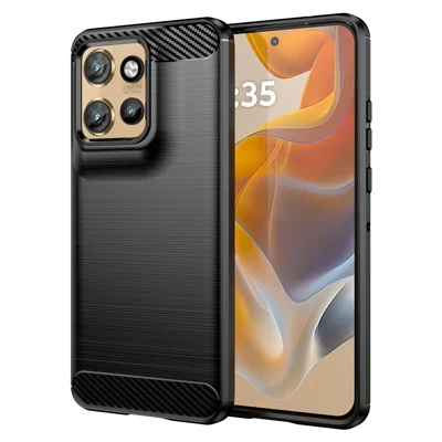 For Motorola Edge 60 Neo 5G / Edge 50 Neo 5G / Moto S50 5G / ThinkPhone 25 5G Case Carbon Fiber Texture Brushed Phone Back Cover - Black