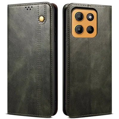 Voor Motorola Moto G15 4G hoesje met gekke paardenstructuur Waxy lederen portemonnee standaard telefoonhoesje - Groen