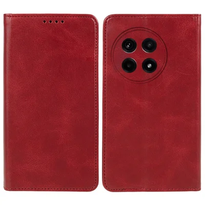 For OnePlus Ace 5 5G / Ace 5 Pro 5G Case Strong Magnetic PU Leather Phone Cover Calf Texture - Red