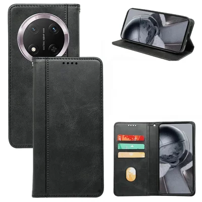 For Honor Magic7 Lite 5G / X9c 5G / X60 Pro 5G Case Hidden Magnetic Closure Calf Texture Leather Phone Cover - Black
