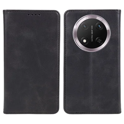 For Honor Magic7 Lite 5G / X9c 5G / X60 Pro 5G Case Strong Magnetic PU Leather Phone Cover Calf Texture - Black