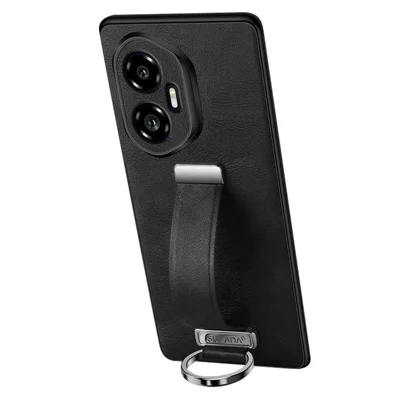 SULADA Fashion Series for Honor 300 Case Wristband Kickstand Leather Back Phone Cover - Black
