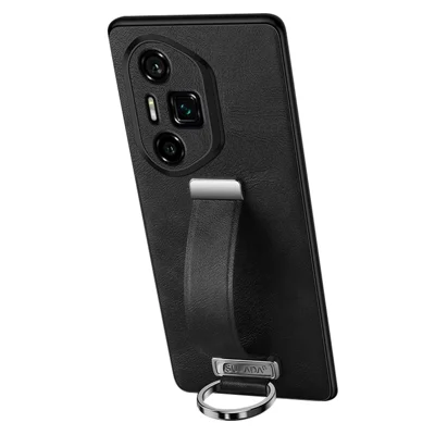 SULADA Fashion Series for Honor 300 Ultra Case Wristband Kickstand Leather Back Phone Cover - Black