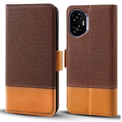 For Honor 300 Case Color Splicing PU Leather Wallet Phone Cover - Brown