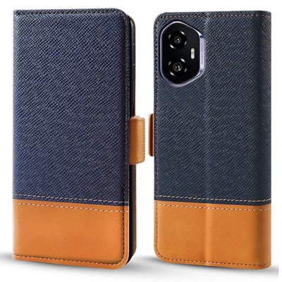 Til Honor 300 Case Farvesammenstilling PU Læder Wallet Telefonbeskyttelse - Blå