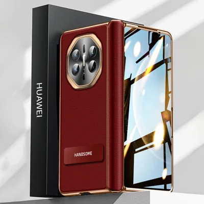 للهاتف Huawei Mate X6 غطاء خلفي من مادة البولي كربونات والمادة البولي يوريثان مع واقي شاشة مدمج - أحمر