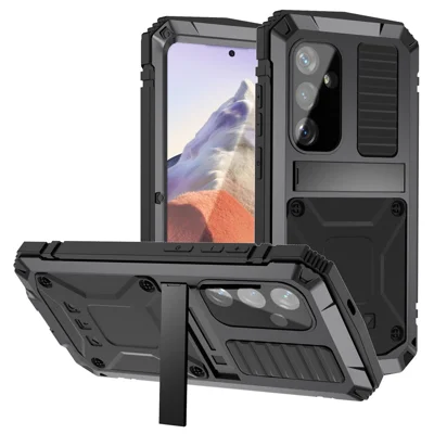 R-JUST til Samsung Galaxy S25 Case PC + Silikone + Metal støttebøjle telefonbeskyttelse med Hærdet glasfilm - Sort