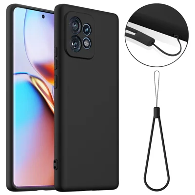 Liquid Silicone Case For Motorola Edge 40 Pro 5G  /  Edge+ (2023)  /  Moto X40 5G Magnetic Case Phone Cover with Lanyard - Black
