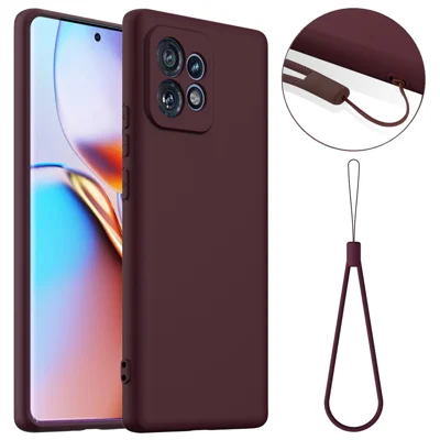 Liquid Silicone Case For Motorola Edge 40 Pro 5G  /  Edge+ (2023)  /  Moto X40 5G Magnetic Case Phone Cover with Lanyard - Wine Red
