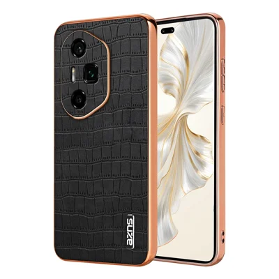 AZNS For Honor 300 Ultra Case Electroplating Crocodile Texture PU + TPU Phone Cover - Black