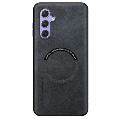 For Samsung Galaxy A55 5G Magnetic Case Anti Drop PC + TPU + PU Leather Back Cover - Black