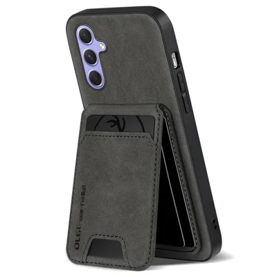 Voor Samsung Galaxy A55 5G Hoesje met Pasjeshouder en Steun voor Anti-Val PC + TPU + PU Leren Achterkant - Zwart