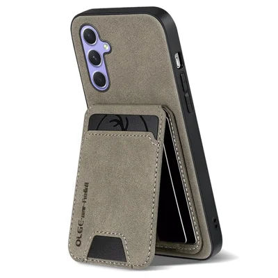 Voor Samsung Galaxy S25+ Hoesje met Pasjeshouder en Steun voor Anti-Val PC + TPU + PU Leren Achterkant - Grijs